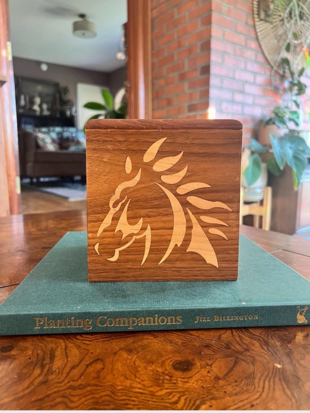 Wooden Horse Carved Tissue Box Cover - Natural Brown